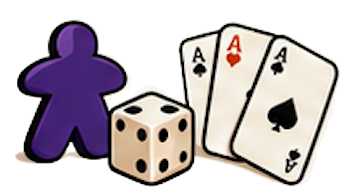 Meeple, dé et cartes à jouer
